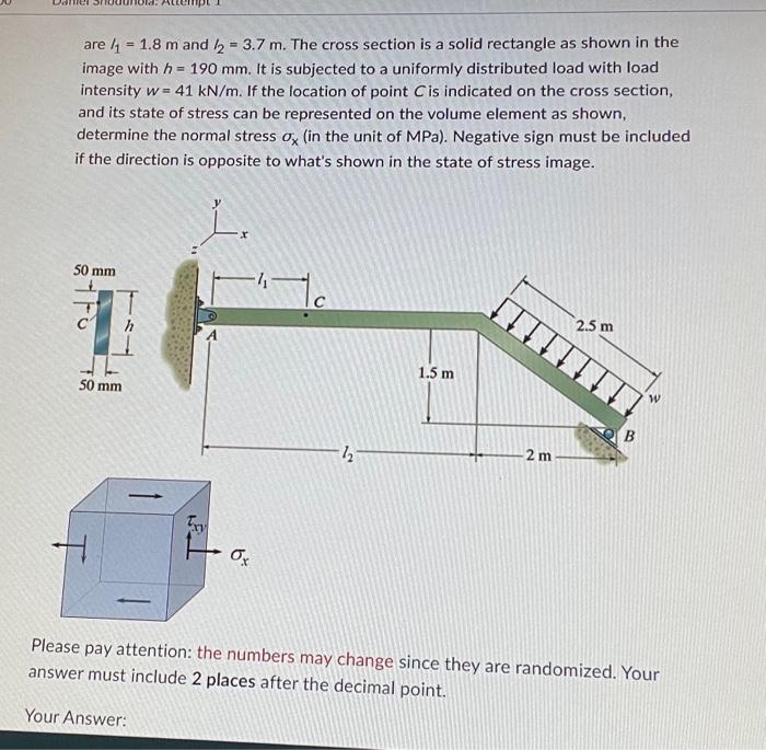 Are 1 8 M And 2 3 7 M The Cross Section Is A Solid Rectangle As Shown In The Image With H 190 Mm It Is Subjected 1