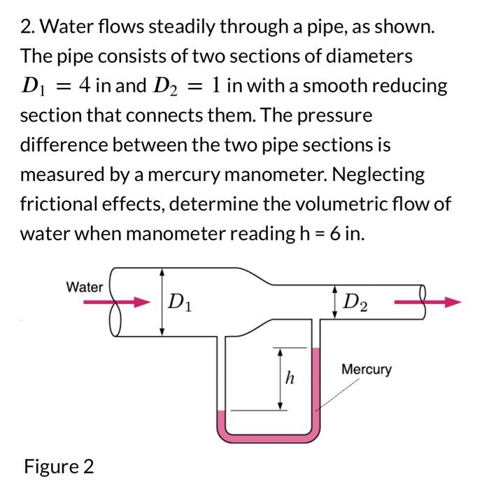 2 Water Flows Steadily Through A Pipe As Shown The Pipe Consists Of Two Sections Of Diameters D 4 In And D 1 In 1