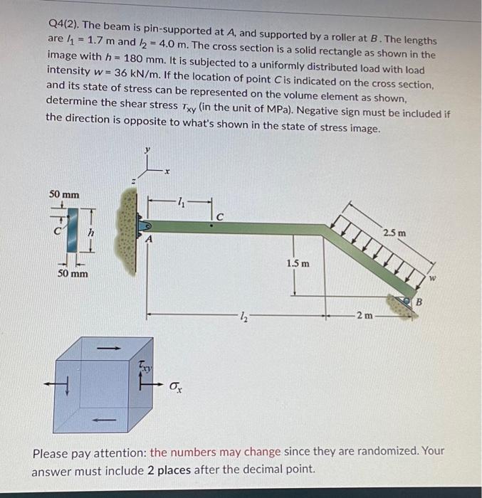 Q4 2 The Beam Is Pin Supported At A And Supported By A Roller At B The Lengths Are 1 7 M And 2 4 0 M The Cros 1