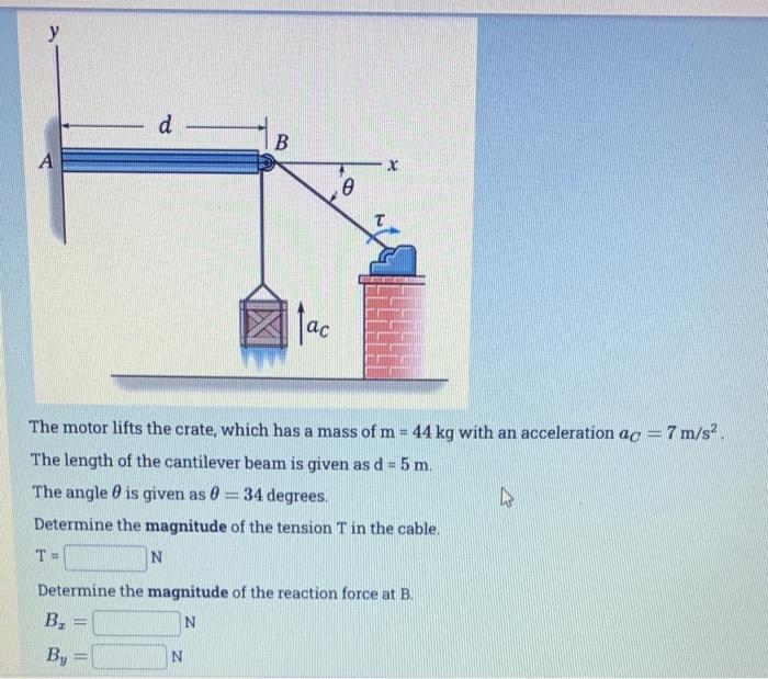 Y A T B By D The Motor Lifts The Crate Which Has A Mass Of M 44 Kg With An Acceleration Ac 7 M S The Length Of T 1