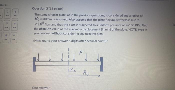 I W 9 Question 1 15 Points Consider A Circular Plate Which Is Clamped Fixed Around The Edge And Subjected To A Unifor 3