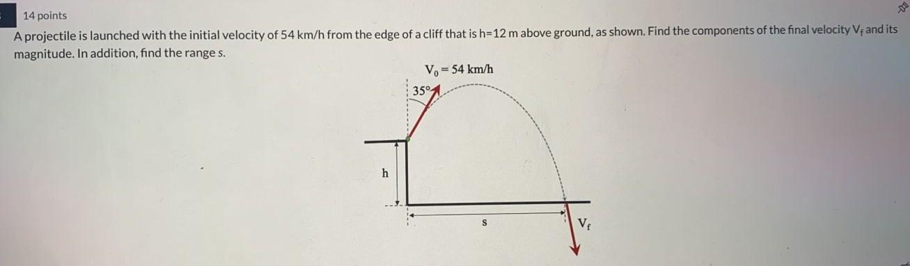 14 Points A Projectile Is Launched With The Initial Velocity Of 54 Km H From The Edge Of A Cliff That Is H 12 M Above Gr 1
