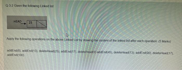 Q 3 2 Given The Following Linked List Head 25 Apply The Following Operations On The Above Linked List By Drawing The Con 1