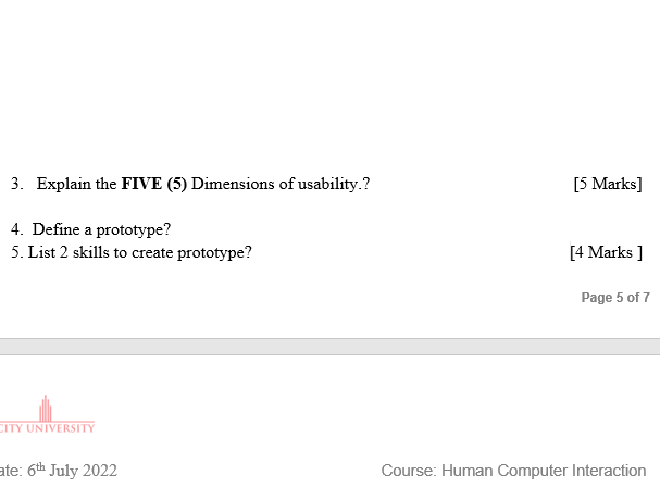 3 Explain The Five 5 Dimensions Of Usability 4 Define A Prototype 5 List 2 Skills To Create Prototype City Univ 1