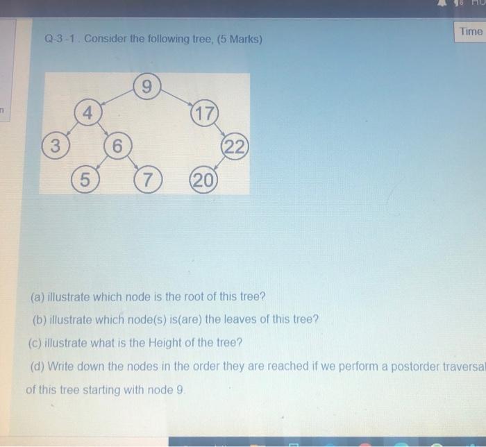 N Q 3 1 Consider The Following Tree 5 Marks 3 4 5 6 9 7 17 20 22 Time A Illustrate Which Node Is The Root Of 1