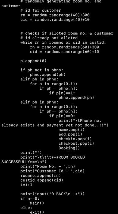 Import Random Import Datetime Name Phno Add Checkin Checkout Room Price P Roomno 7
