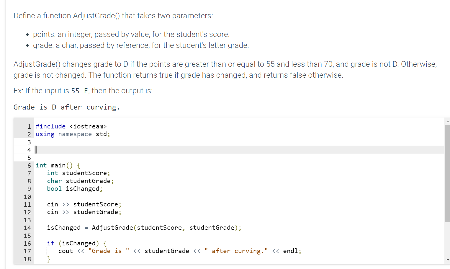 Define A Function Adjustgrade That Takes Two Parameters Points An Integer Passed By Value For The Student S Score 1