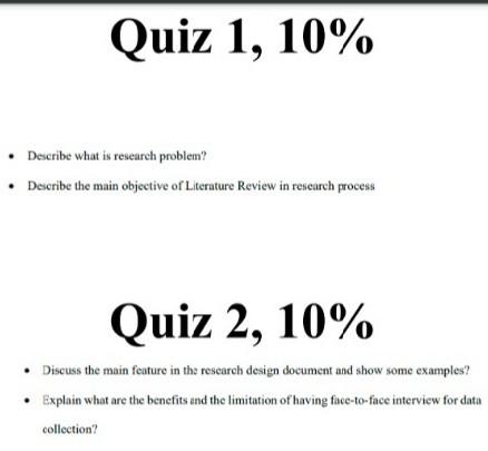 Quiz 1 10 Describe What Is Research Problem Describe The Main Objective Of Literature Review In Research Process 1