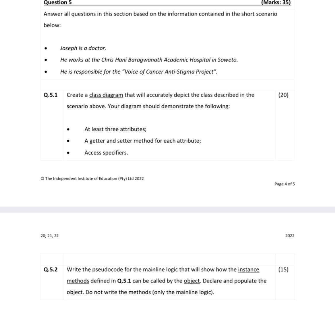 Question 5 Marks 35 Answer All Questions In This Section Based On The Information Contained In The Short Scenario Bel 1