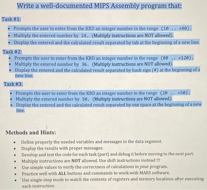 Write A Well Documented Mips Assembly Program That Task 1 Prompts The User To Enter From The Kbd An Integer Number In 1