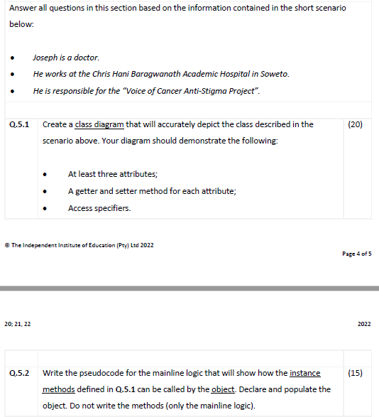Answer All Questions In This Section Based On The Information Contained In The Short Scenario Below Q 5 1 Joseph Is A D 1
