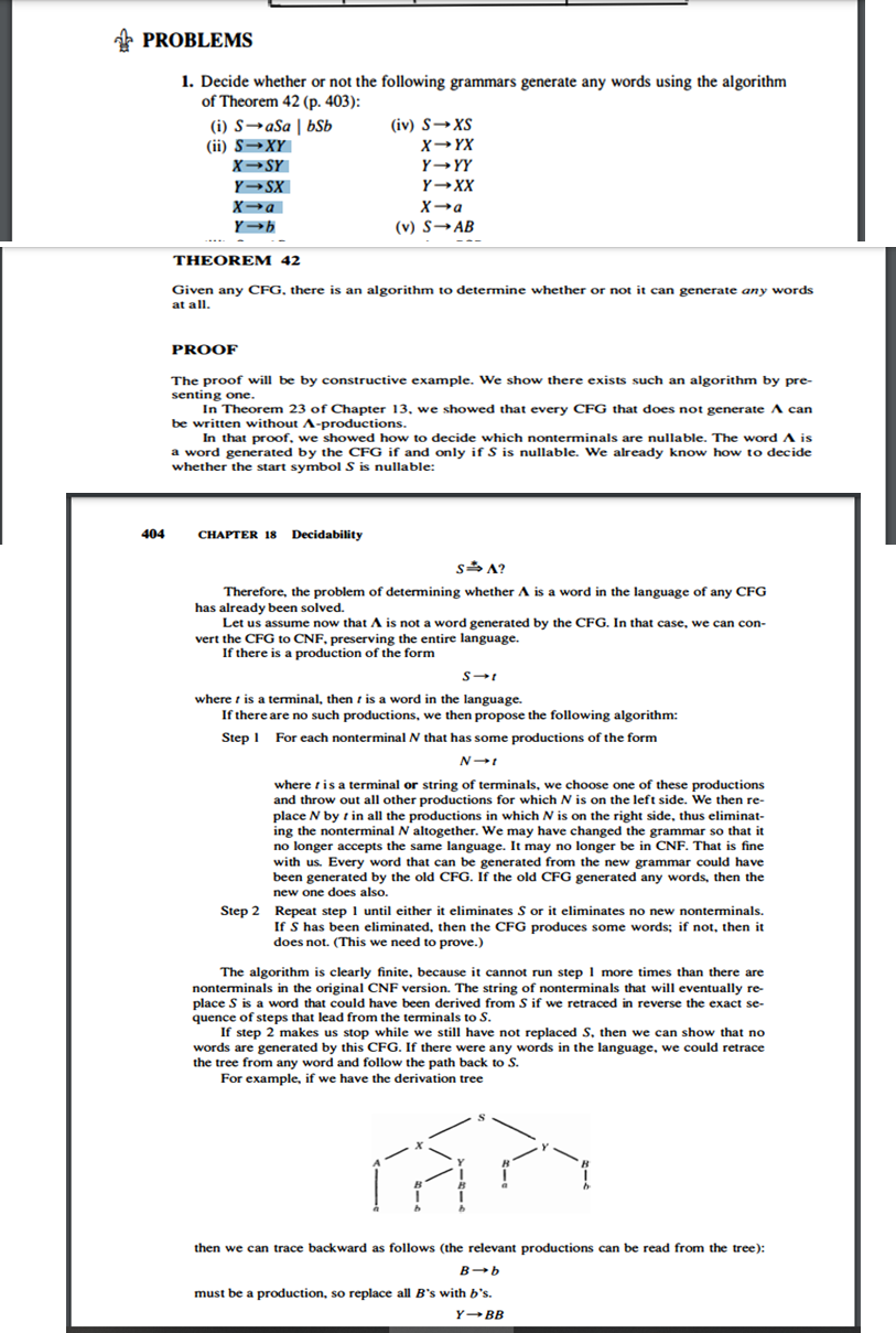 Problems 1 Decide Whether Or Not The Following Grammars Generate Any Words Using The Algorithm Of Theorem 42 P 403 1