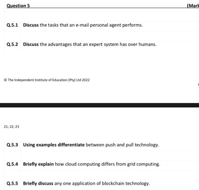 Question 5 Q 5 1 Discuss The Tasks That An E Mail Personal Agent Performs Q 5 2 Discuss The Advantages That An Expert S 1