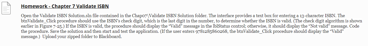 Homework Chapter 7 Validate Isbn Open The Validate Isbn Solution Sln File Contained In The Chapo7 Validate Isbn Soluti 1