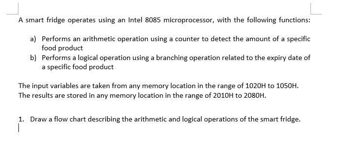 A Smart Fridge Operates Using An Intel 8085 Microprocessor With The Following Functions A Performs An Arithmetic Oper 1