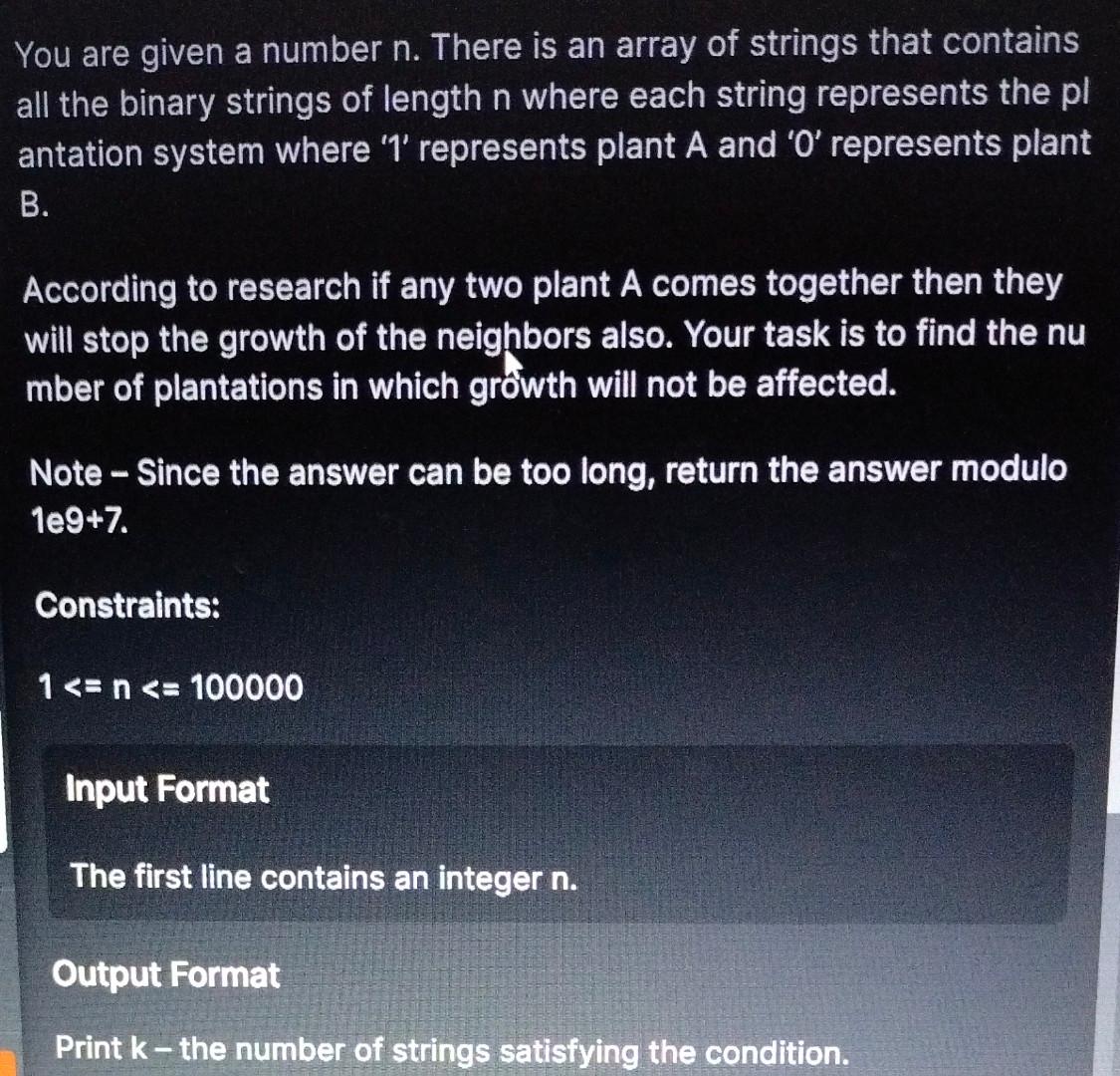 You Are Given A Number N There Is An Array Of Strings That Contains All The Binary Strings Of Length N Where Each Strin 1