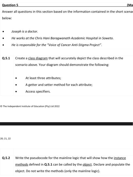 Question 5 Ma Answer All Questions In This Section Based On The Information Contained In The Short Scenar Below Q 5 1