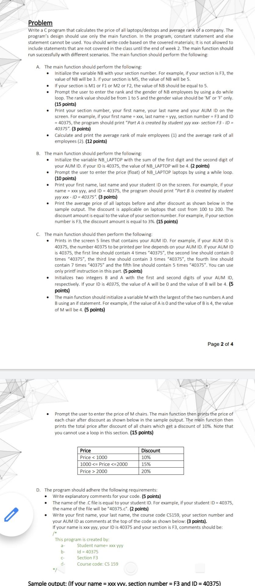 Problem Write A C Program That Calculates The Price Of All Laptops Destops And Average Rank Of A Company The Program S 1