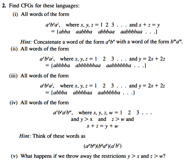 2 Find Cfgs For These Languages I All Words Of The Form A B A Where X Y Z 1 2 3 And X Z Y Abba Aabbb 1