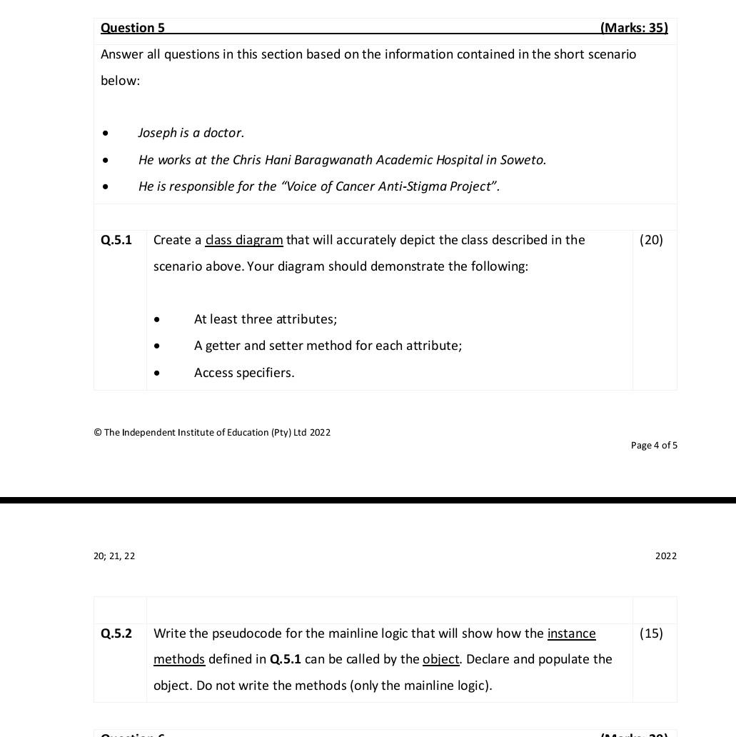 Question 5 Marks 35 Answer All Questions In This Section Based On The Information Contained In The Short Scenario Bel 1