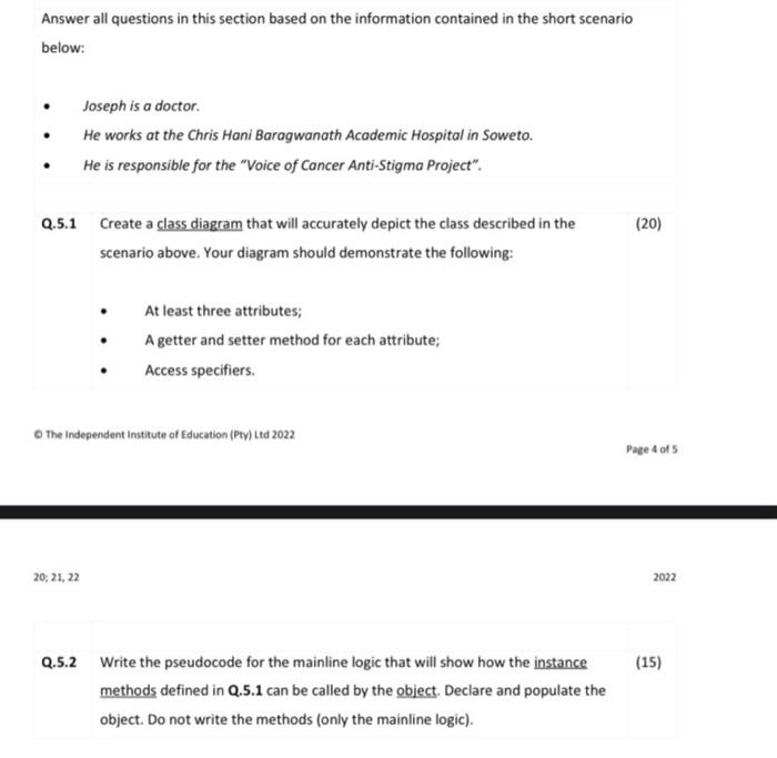 Answer All Questions In This Section Based On The Information Contained In The Short Scenario Below Joseph Is A Doc 1