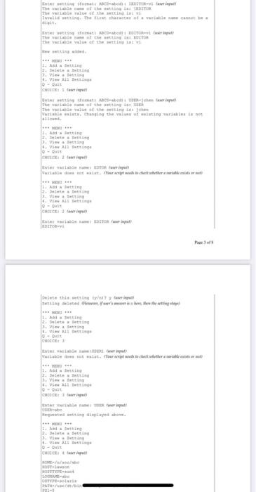 Write A Shell Script To Run On The Bourne Shell That Allows A User To View Add Or Delete A Setting In A Configuratio 2