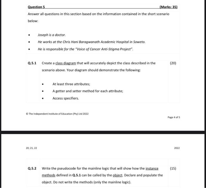 Question 5 Marks 35 Answer All Questions In This Section Based On The Information Contained In The Short Scenario Bel 1