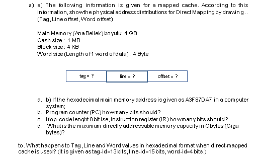 A A The Following Information Is Given For A Mapped Cache According To This Information Showthe Physical Address Dis 1