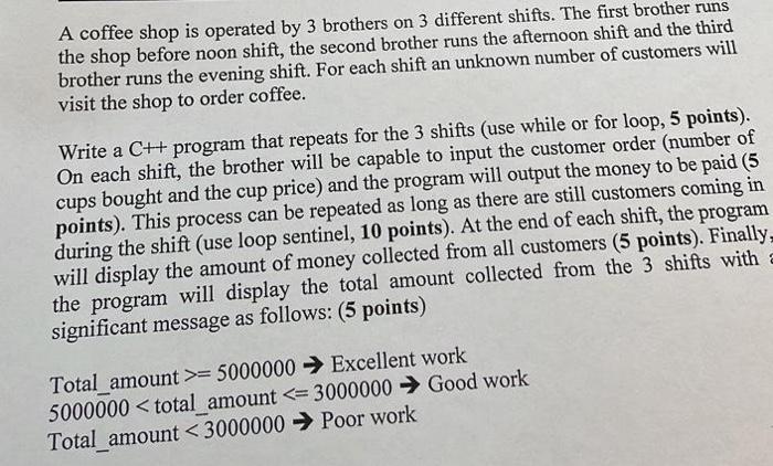 A Coffee Shop Is Operated By 3 Brothers On 3 Different Shifts The First Brother Runs The Shop Before Noon Shift The Se 1
