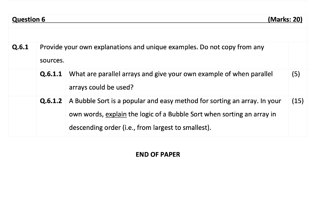 Please Provide Detailed Logic Of Question 6 1 2 On Bubble Sort 1