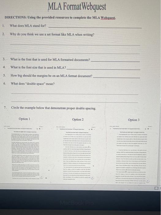 Mla Format Webquest Directions Using The Provided Resources To Complete The Mla Webquest What Does Mla Stand For Why D 1