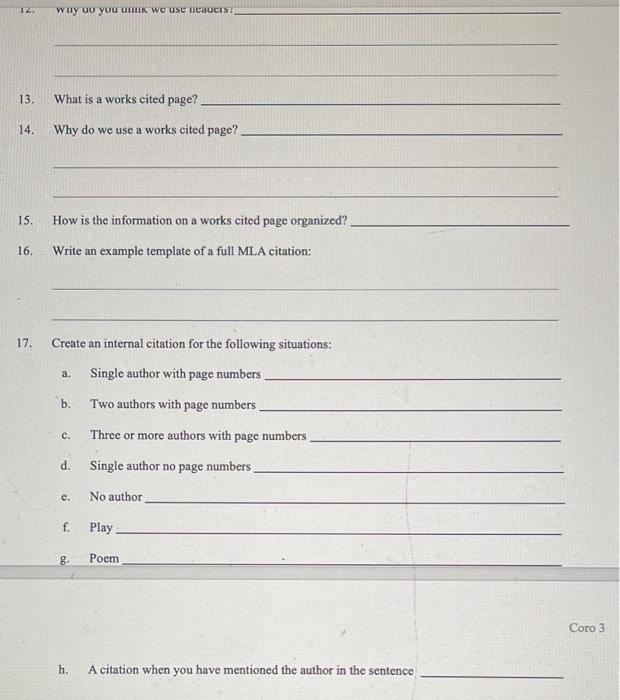 Mla Format Webquest Directions Using The Provided Resources To Complete The Mla Webquest What Does Mla Stand For Why D 3