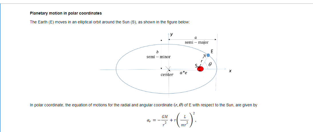 Planetary Motion In Polar Coordinates The Earth E Moves In An Elliptical Orbit Around The Sun S As Shown In The Fig 1