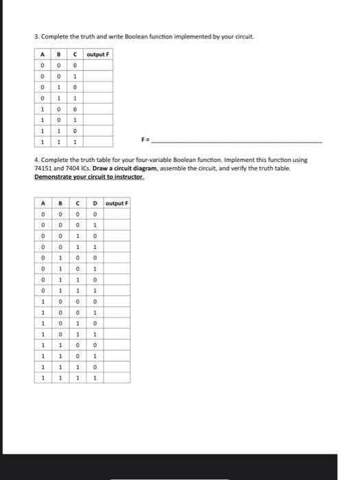Student Print Due End Of Lab Session Procedures 1 Complete The Truth Table For Your Boolean Function Implement Th 2