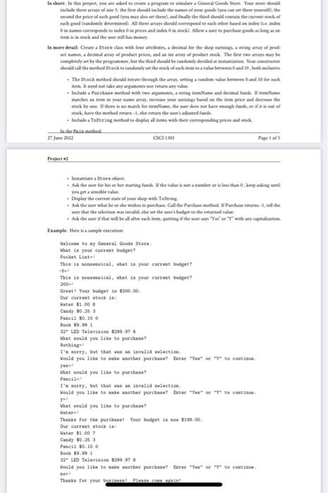 In Short In This Project You Are Asked To Create A Program To Simulate A General Goods Store Your Store Should Include 1