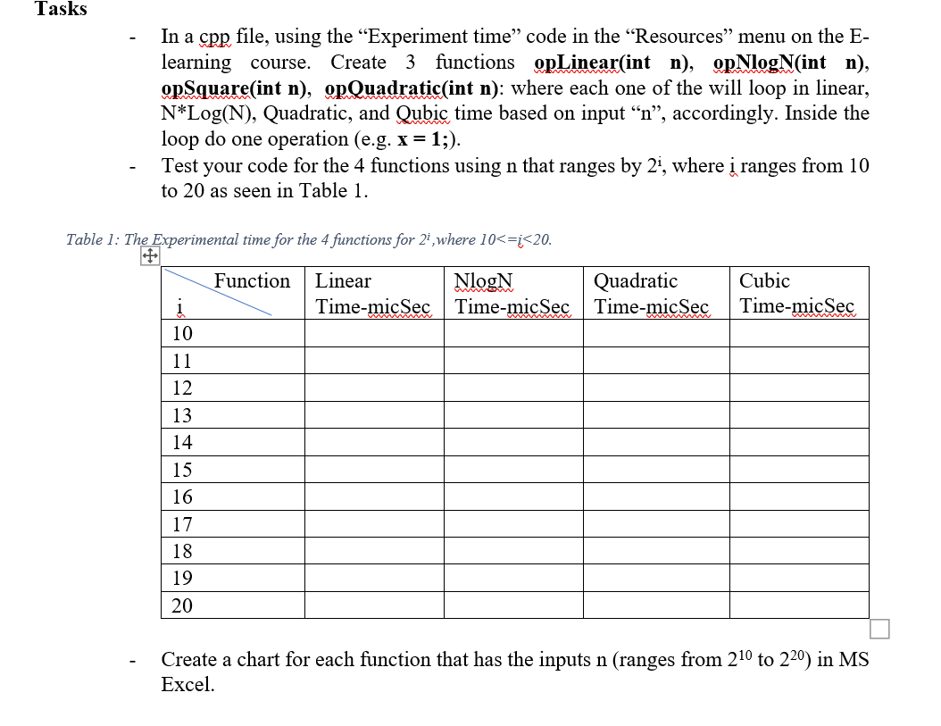Tasks In A Cpp File Using The Experiment Time Code In The Resources Menu On The E Learning Course Create 3 Functi 1