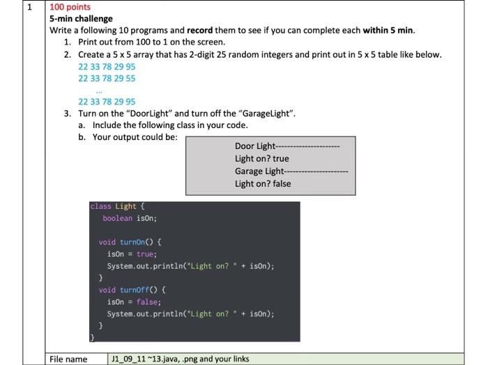 1 100 Points 5 Min Challenge Write A Following 10 Programs And Record Them To See If You Can Complete Each Within 5 Min 1