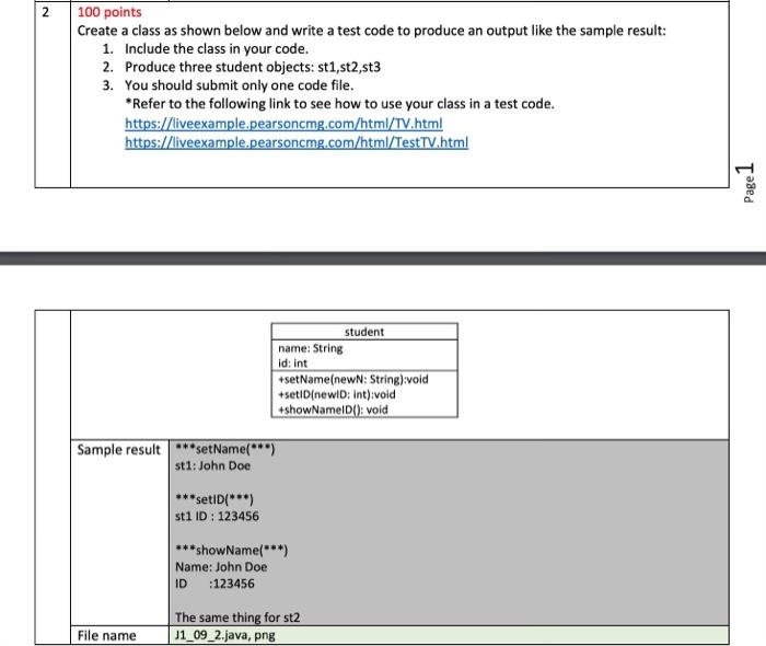 2 100 Points Create A Class As Shown Below And Write A Test Code To Produce An Output Like The Sample Result 1 Include 1