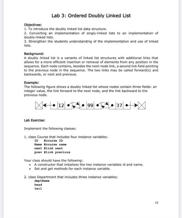 Lab 3 Ordered Doubly Linked List Objectives 1 To Introduce The Doubly Linked List Data Structure 2 Converting An Im 1