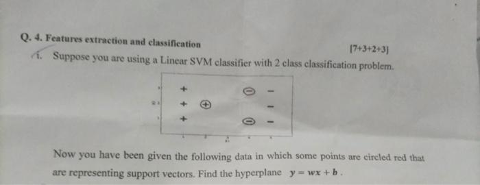 Q 4 Features Extraction And Classification 17 3 2 3 A Suppose You Are Using A Linear Svm Classifier With 2 Class Cla 1