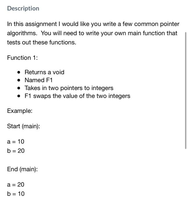Description In This Assignment I Would Like You Write A Few Common Pointer Algorithms You Will Need To Write Your Own M 1