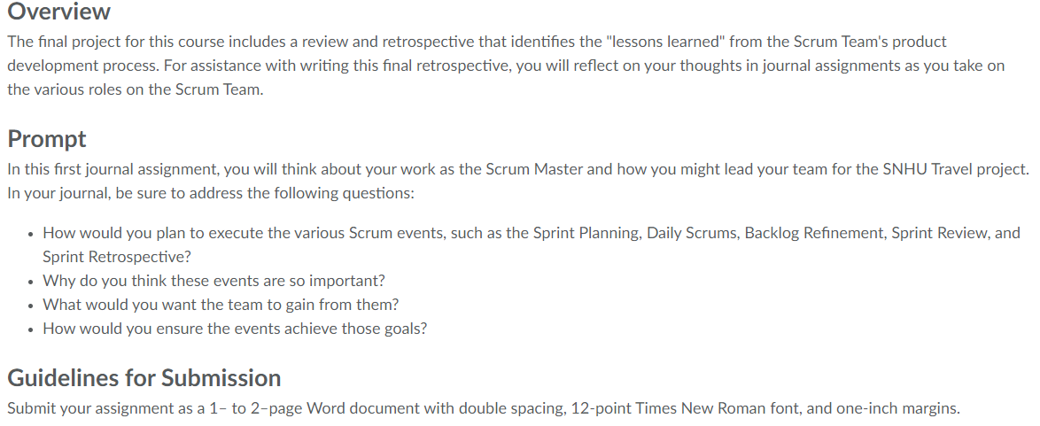 Overview The Final Project For This Course Includes A Review And Retrospective That Identifies The Lessons Learned Fro 1