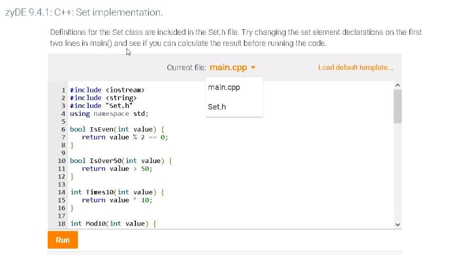 Zyde 9 4 1 C Set Implementation Definitions For The Set Class Are Included In The Set H File Try Changing The Set 1