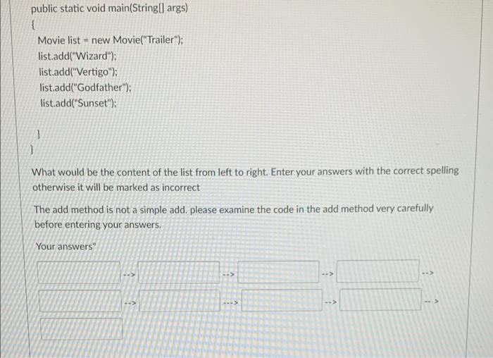 Question 5 Consider The Following Node Class And Movie Class The Instance Variables Title And Next Are Declared Public S 2