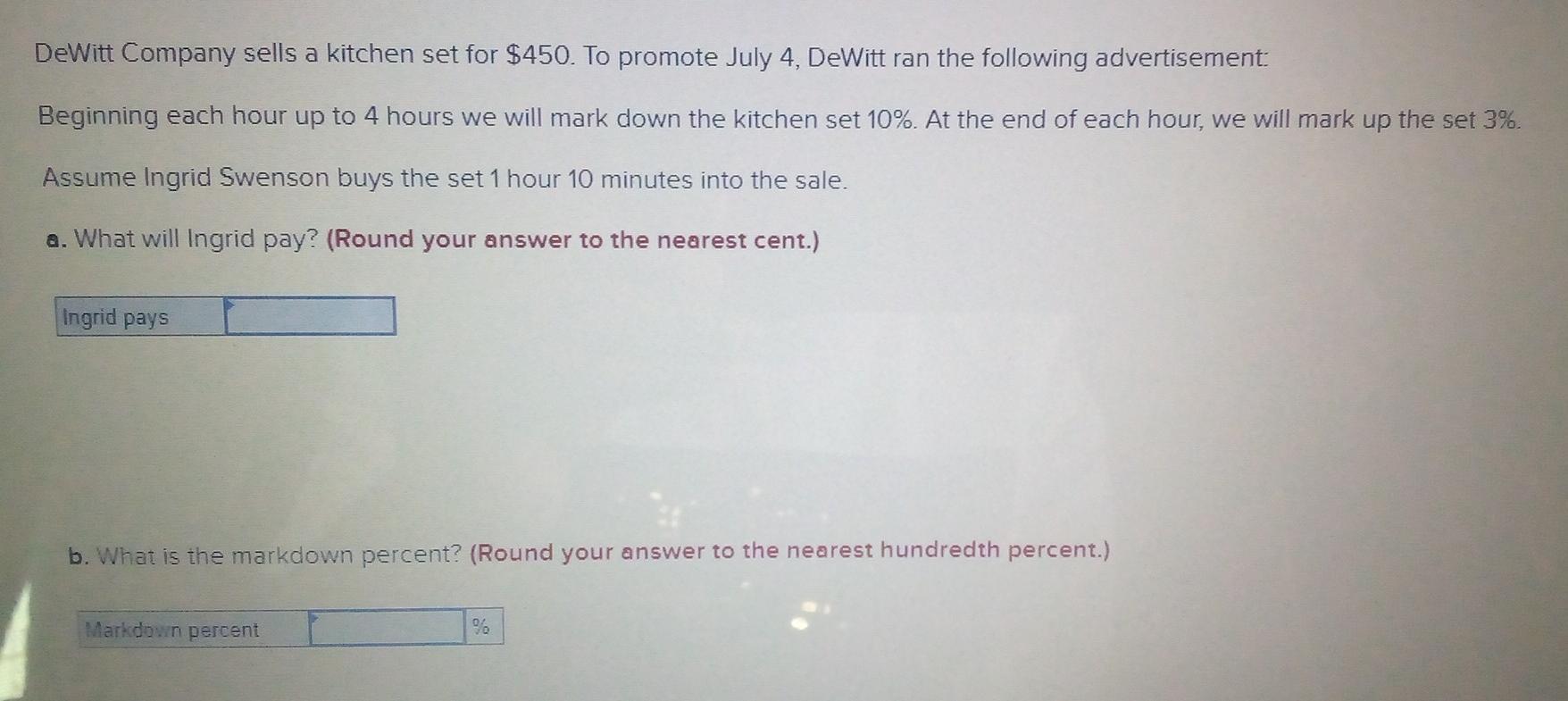 Dewitt Company Sells A Kitchen Set For 450 To Promote July 4 Dewitt Ran The Following Advertisement Beginning Each H 1
