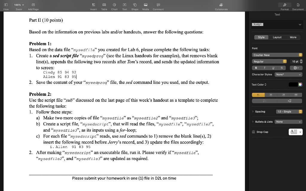 View 186 Zoom Add Page P Insert Table Chart Text Shape Media Comment Part Ii 10 Points Based On The Information On 1