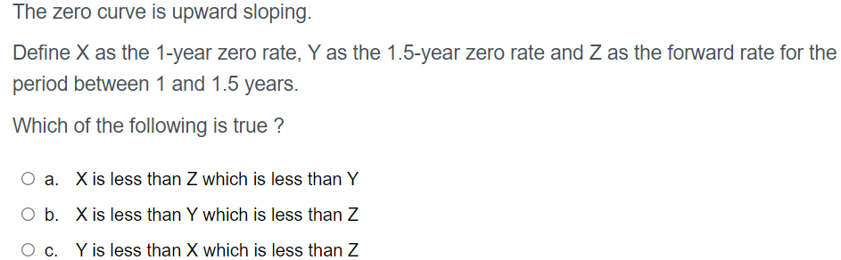 The Zero Curve Is Upward Sloping Define X As The 1 Year Zero Rate Y As The 1 5 Year Zero Rate And Z As The Forward Rat 1