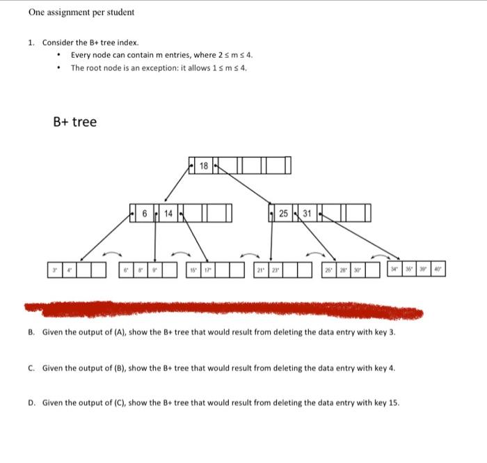 One Assignment Per Student 1 Consider The B Tree Index Every Node Can Contain M Entries Where 2 M S 4 The Root 2