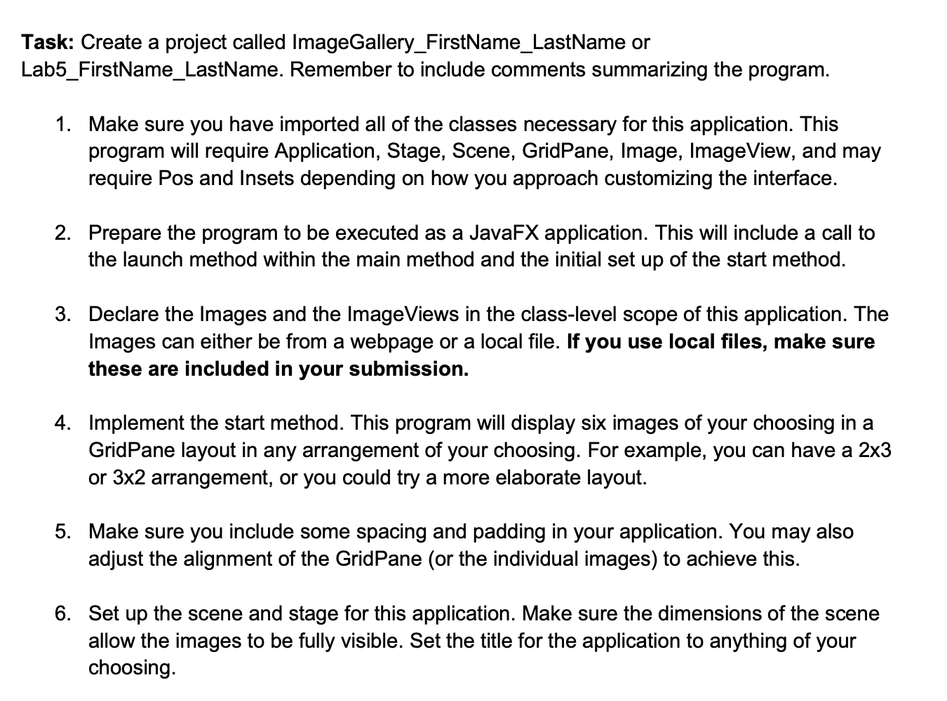 Task Create A Project Called Lab5 Firstname Lastname Imagegallery Firstname Lastname Or Remember To Include Comments S 1