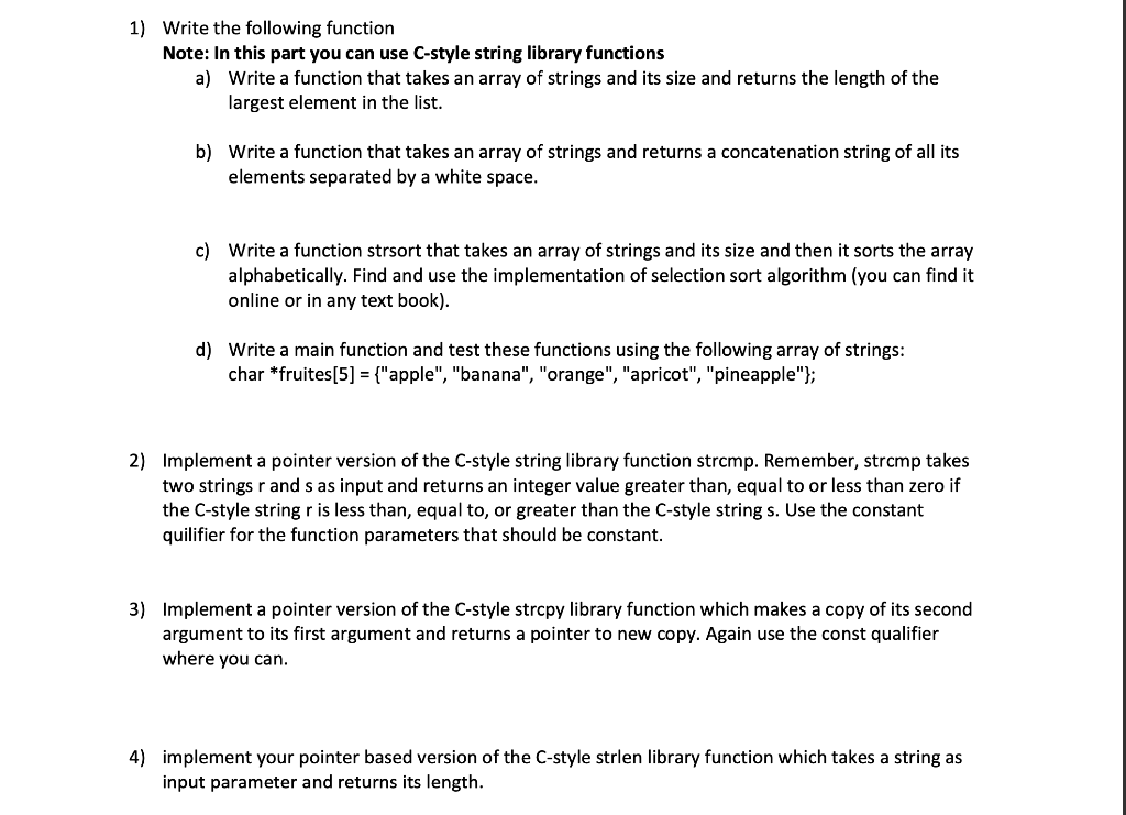 1 Write The Following Function Note In This Part You Can Use C Style String Library Functions A Write A Function That 1